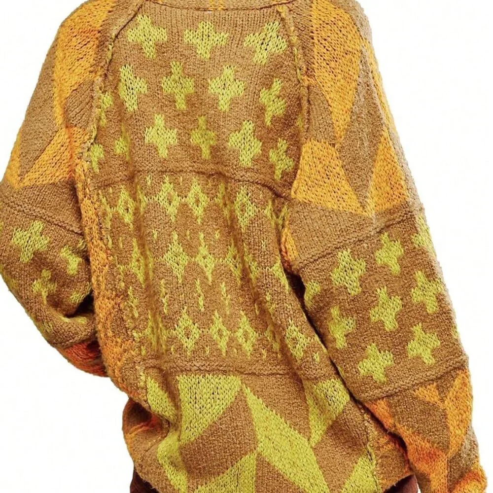 Yellow Casual Women's Oversized Y2k Cardigan Sweater